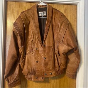 Vintage 1940s Renzo Costa Brown Leather Bomber Jacket 44